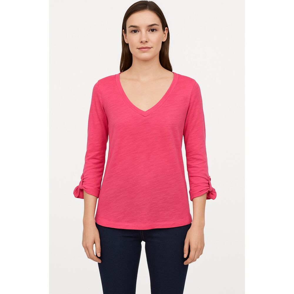 Express Magenta Pink Roll-Tab Top M 3/4 sleeves minimalist